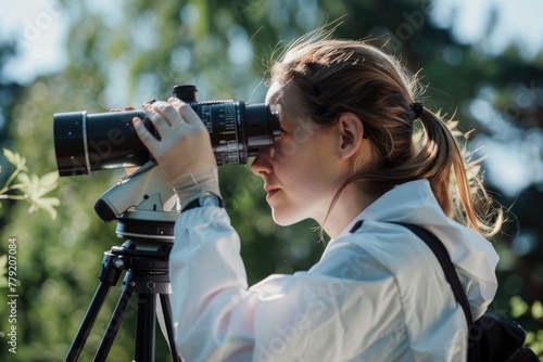 scientist looking through binoculars