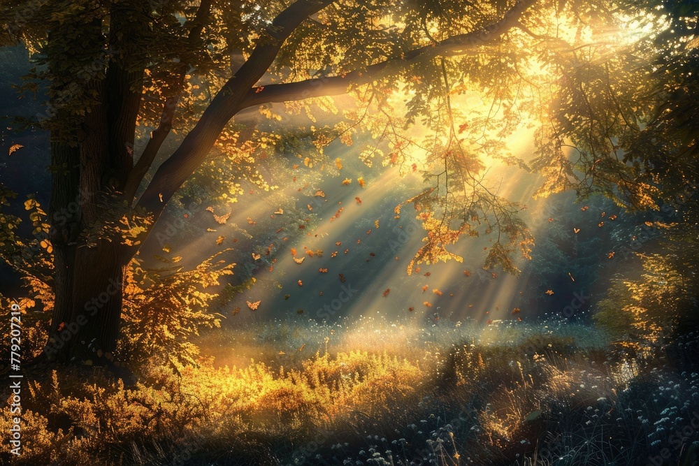 forest with golden sunlight