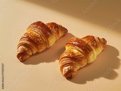 Croissants on beige background