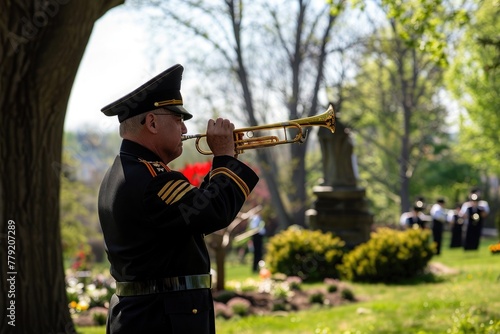 a military person playing musical instrument at a memorial day photo