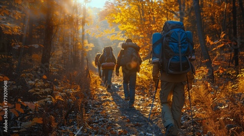 Group of People Walking Through a Forest