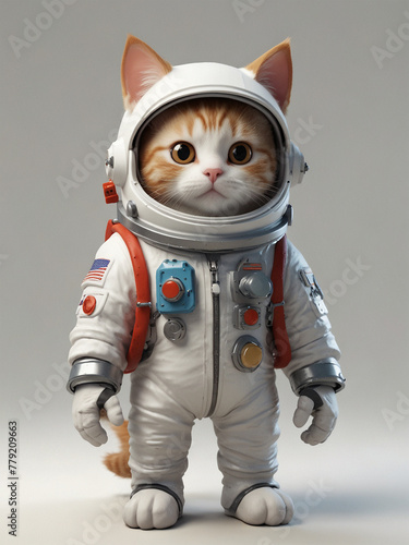 Image of cute cat wearing astronaut suit, 3D rendering 22