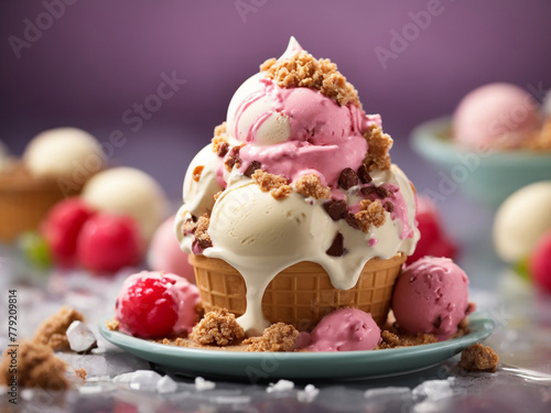Delicious ice cream with topping