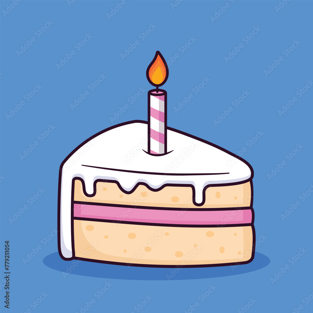 Birthday cake slice with a candle cartoon, cake vector illustration Birthday cake slice with a candle cartoon, cake vector illustration