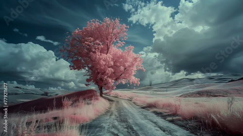 Create a surreal landscape using infrared imagery photo