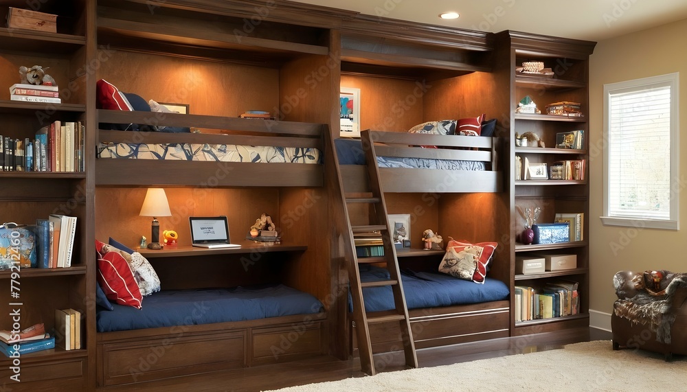 A Bunk Bed With A Built In Study Desk And Bookshel