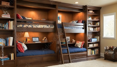 A Bunk Bed With A Built In Study Desk And Bookshel