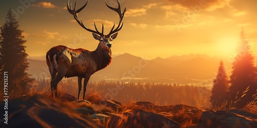 Red Deer (Cervus elaphus) stag at sunrise. © Graphicsstudio 5