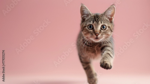 Small Kitten Running on Pink Surface