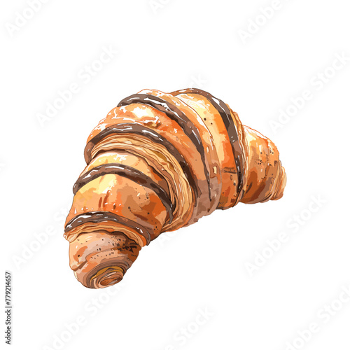 chocolate croissant in white background with watercolor style