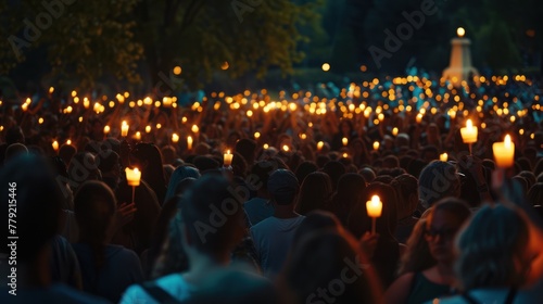 People sing the national anthem and hold candles at night, © @_ greta