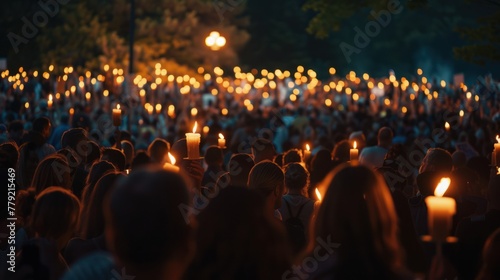 People sing the national anthem and hold candles at night, photo