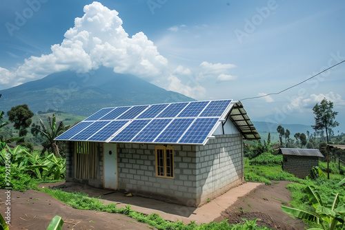 Wallpaper Mural solar energy panels on rural house from above or with solar panels on roof and sustainable and renewable energy. Torontodigital.ca