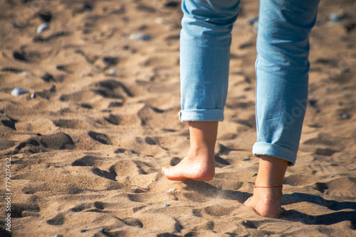 Sands of Serenity: A Woman's Barefoot Walk