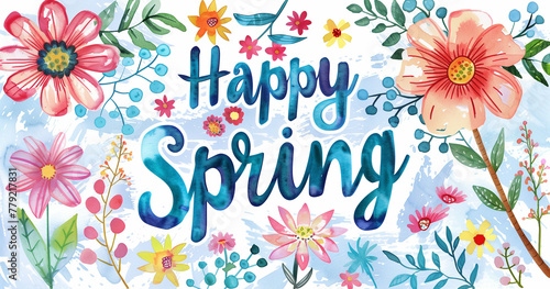 floral background with watercolor flowers and the inscription "hello spring". Spring concept