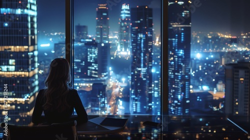 Wallpaper Mural Businesswoman by Night City Window Torontodigital.ca