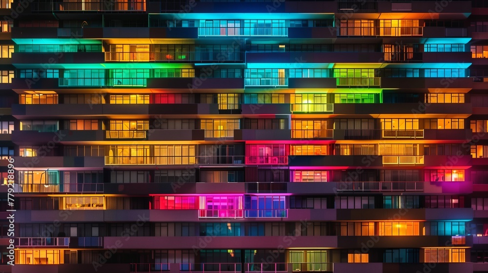 Multicolored Building Illuminated at Night