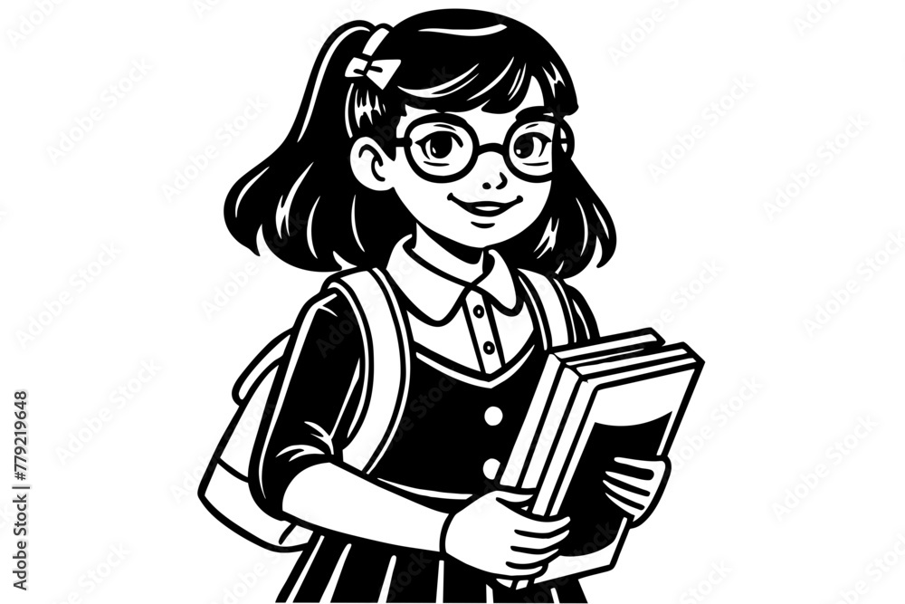 smart-schoolgirl-wearing-glasses-and-carrying-book vector 