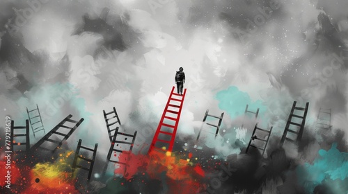 Man Standing on Top of Ladder