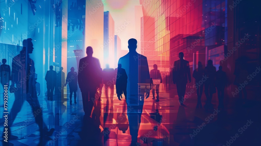 Group Walking Next to Tall Buildings Group Walking Next to Tall Buildings