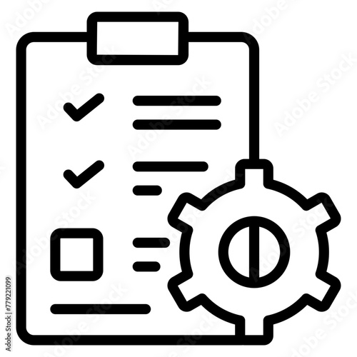 Checklist with gear, icon of list management

