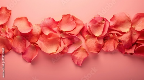 Top view many pile rose flower petals layout on pastel pink background. AI generated