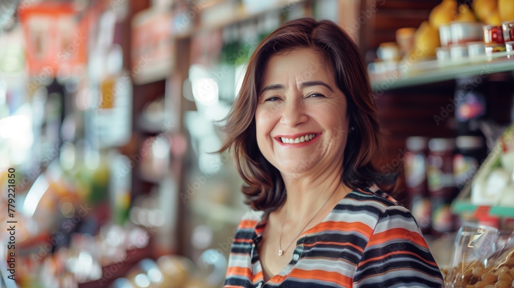 Woman Standing In Front of Food Store Woman Standing In Front of Food Store