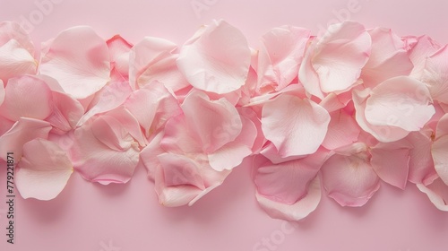 Top view many pile rose flower petals layout on pastel pink background. AI generated © atapdesain