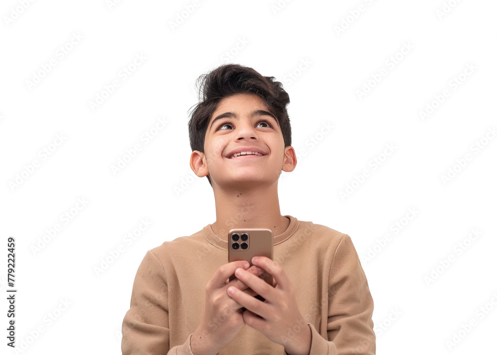 Middle Eastern Teen With Phone Looking Upward Middle Eastern Teen With Phone Looking Upward