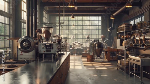 Busy Industrial Kitchen With Modern Equipment