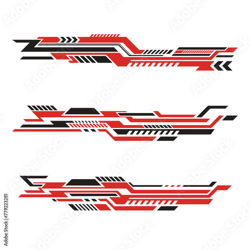 Collection of vinyl vehicle wrap stickers. Futuristic vehicle wrap decals