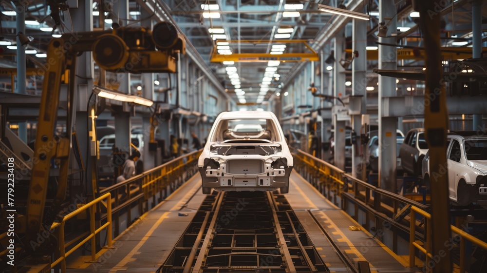 Car Being Assembled on Factory Conveyor Belt
