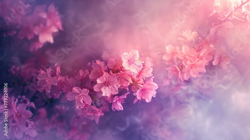 Beautiful sakura flower blossom with soft pink color toned background. AI generated image