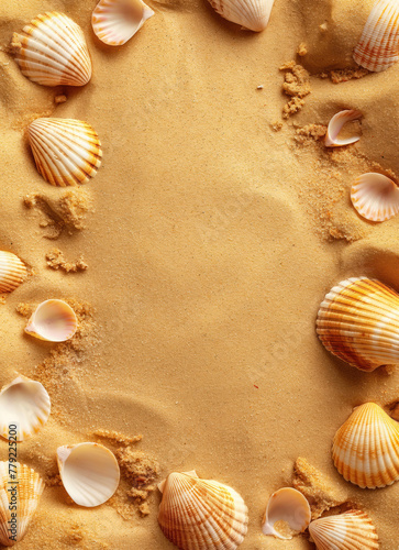 Sea shells on the beach. Empty space. Summer vacation and travel concept. © Koray