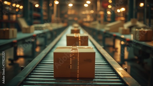 Boxes Moving on Conveyor Belt photo