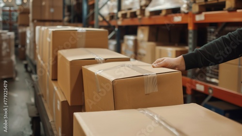 Man Holding Box in Warehouse