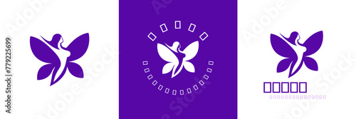 Woman with butterfly wings vector logo design. The majestic and beauty Creative Butterfly With Woman Logo Template. Butterfly Girl with Wings for Wellness Woman Healthy Life Nature Nutritions.