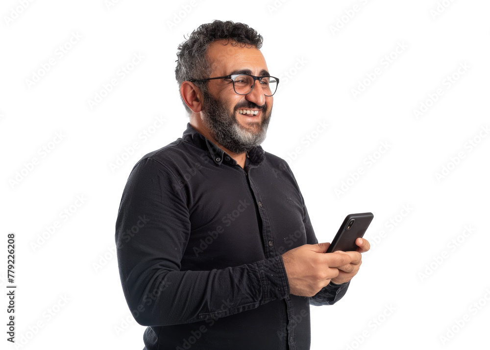 Middle Eastern Man Smiling with Phone Middle Eastern Man Smiling with Phone