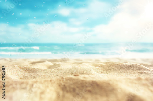 Summer vacation and travel concept. Empty space blurred background. Blue ocean and sky. Sandy beach