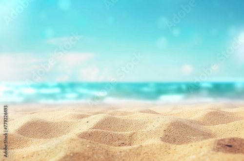 Summer vacation and travel concept. Empty space blurred background. Blue ocean and sky. Sandy beach