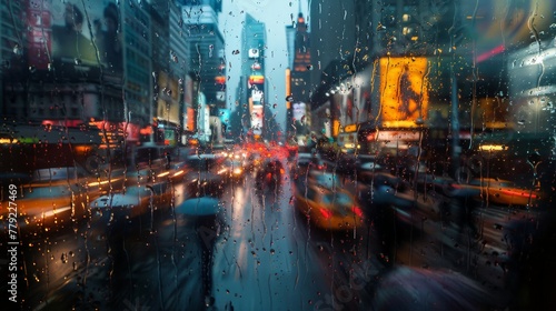 Rainy Urban Street Through Glass