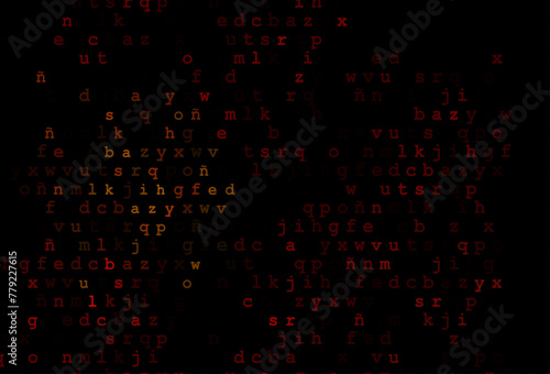 Dark red, yellow vector background with signs of alphabet.