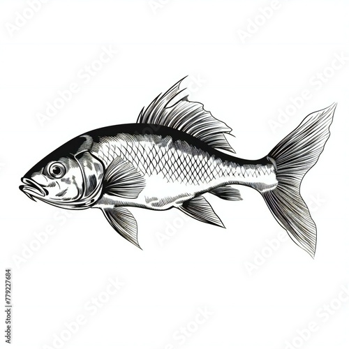 Hand drawn black white fish illustration
