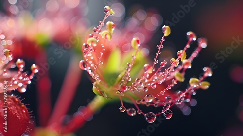 Close up of a flowering plant with water drops on its petals, showcasing the beauty of nature and the intricate details of this terrestrial organism 