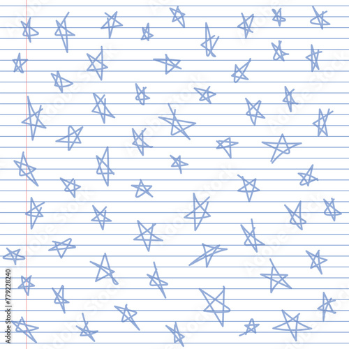 Notebook Paper Background with Blue Drawn Stars - Square Shape