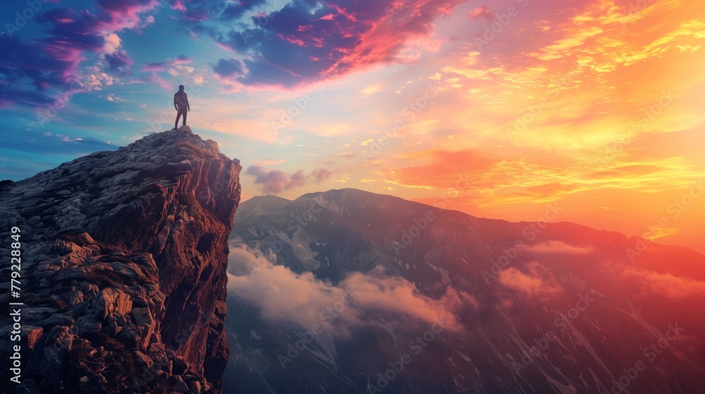 Person Standing Atop Mountain