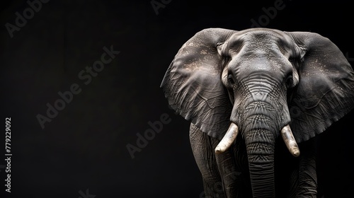 portrait of a happy smiling elephant photo, isolated with black background and copy space © Ziyan