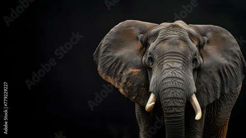 portrait of a happy smiling elephant photo, isolated with black background and copy space