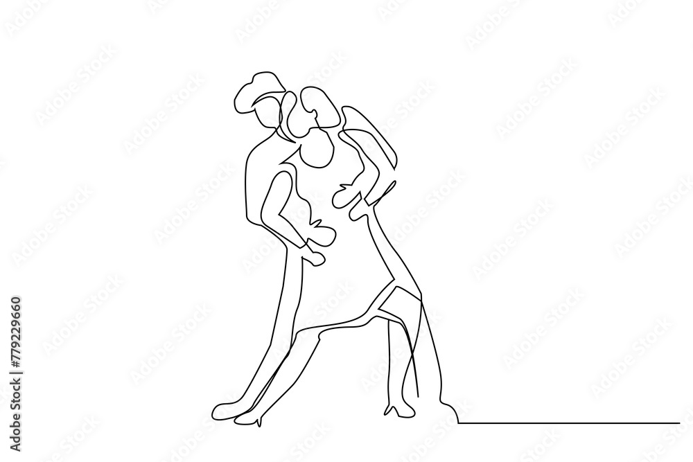 couple people latin tango dance one line art design vector