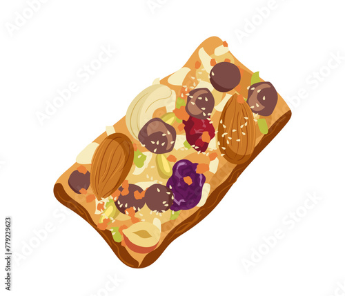 Natural fitness snack, organic muesli bars sport nutrition, protein cookies isolated set on white